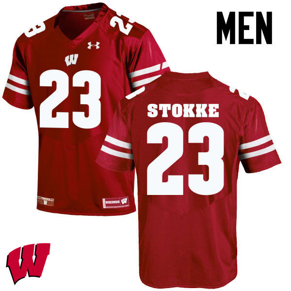 Men Wisconsin Badgers #23 Mason Stokke College Football Jerseys-Red - Click Image to Close